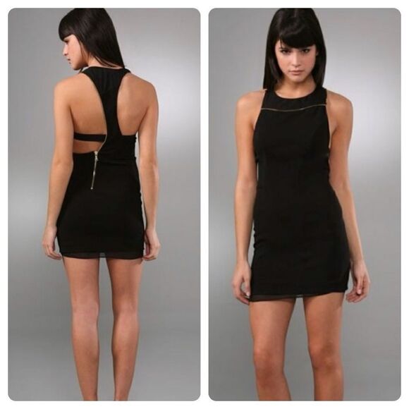 Alice + Olivia Ellie Asymmetrical Zipper Racer Back Silk Blend Mini Dress - Picture 1 of 12